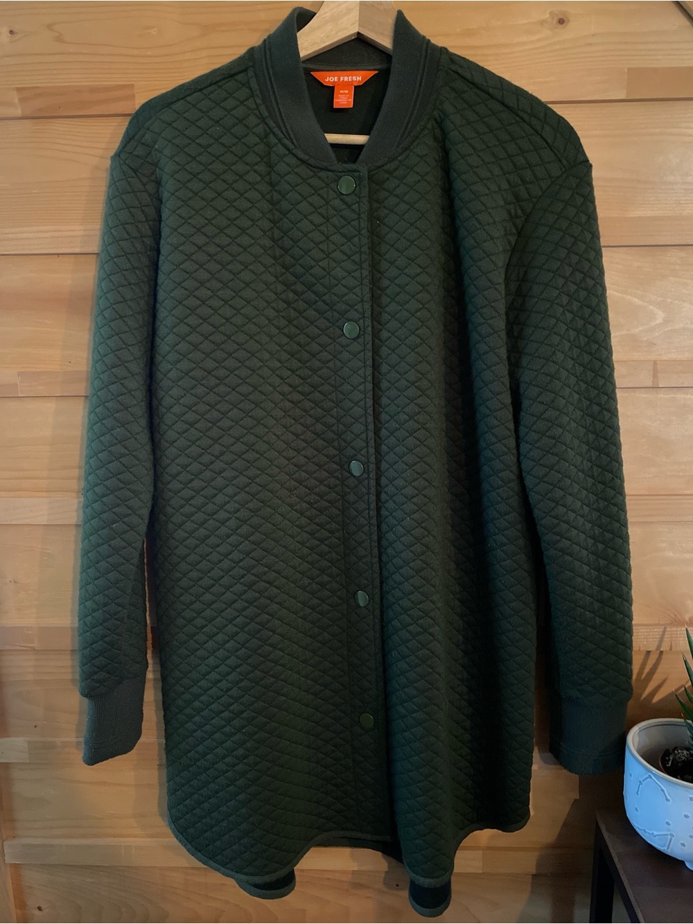 Joe Fresh Quilted Long Bomber Jacket - Forest Green